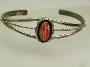 Vintage Sterling Agate Cuff Bracelet, Unisex, S. 7.25, Signed L.M., 1980's