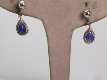 Vintage Sterling Star Sapphire Dangle Earrings, Screwback, Rhodium Plated, 1990's
