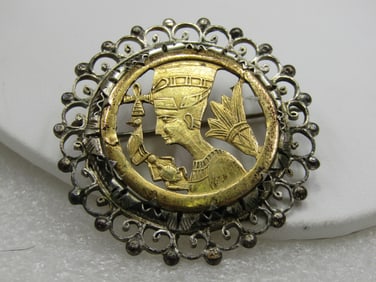 Vintage .800 Silver Egyptian Brooch/Pendant, 1-7/8", Mid-Century