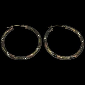 Vintage Diamond Cut Sterling Silver and 1/20 10k Gold Hoop Earrings