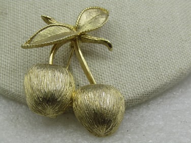Vintage Cherry Stem Brooch, 1960's-1970's, Sarah Coventry