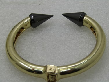 Vintage Titanium & Gold Tone Hinged Clamper Bracelet, 7", Modern/Futuristic Design NL