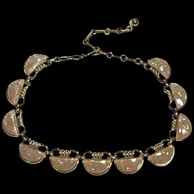 Vintage Coro Beige Confetti Lucite Fancy Link Necklace