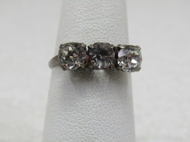 Vintage Sterling Triple Clear Glass Ring , Uncas, Sz. 6.5