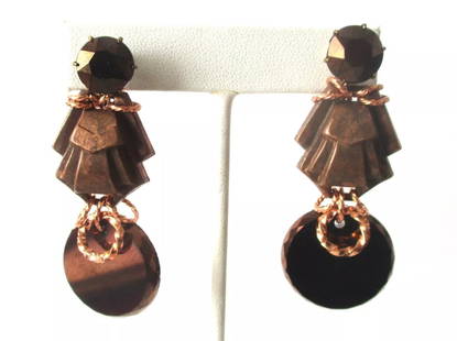 Pair of Vintage Art-Deco Copper Screw Back Earrings: Pair of Deco Copper Screw Back Earrings Circa. 1930 France Unusual copper deco earrings with foiled copper glass beads - top and bottom. A truly fabulous pair from France Looks hardly worn New-old sto