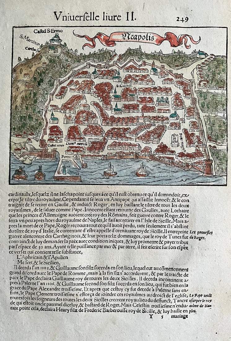 1552 Woodblock Map of Naples, Italy by Sebastian Munster (1 of 3)