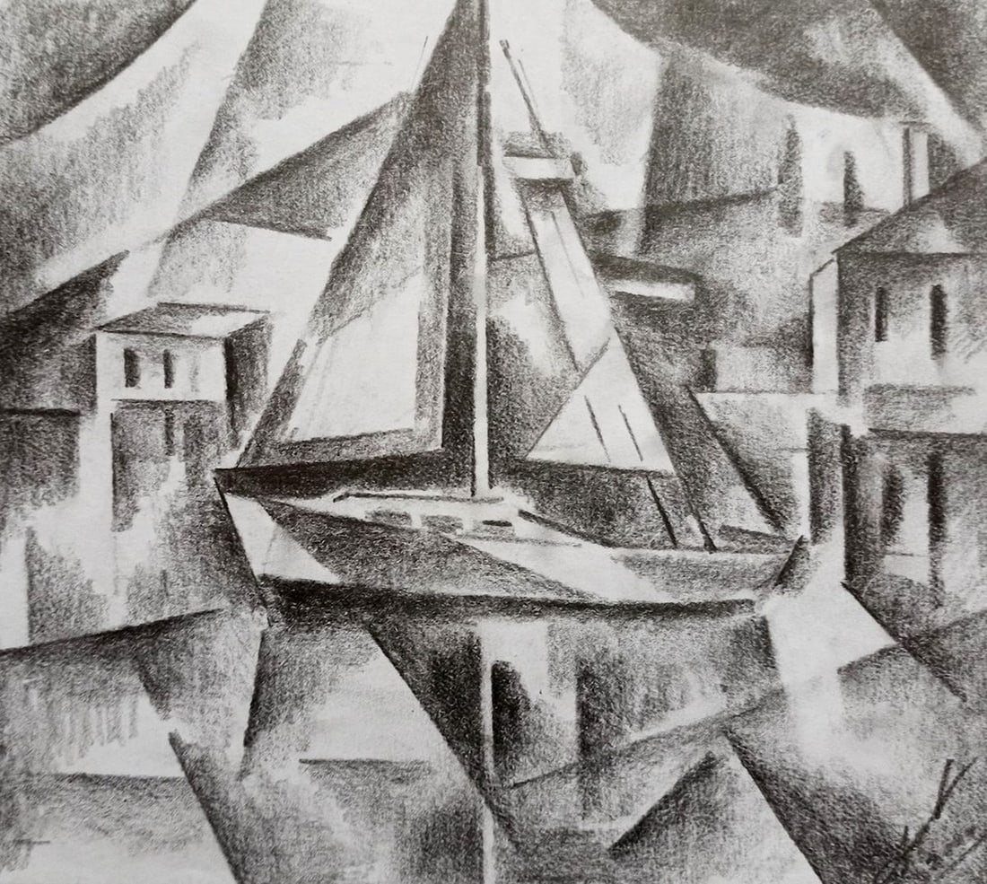 Abstract pencil painting Landscape with sails Peter Tovpev: №Dobr 455 *** ABOUT THIS PAINTING *** * TITLE: "Landscape with sails" * ARTISTS: Peter Tovpev * SIZE: 16x18 cm/'6.29x7.08 inches' * MEDIUM: pencil, paper * HAND PAINTED: Original painting from o