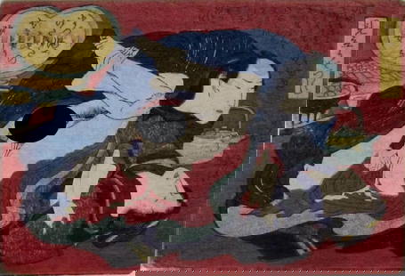Anonymous: Shunga: Artist: Anonymous Title: Shunga Signature: None Date: mid-19th century Format: koban, 11.7 x 8 cm Condition: Fine impression, color and condition Reserve: $60.00 Shipping: Domestic: Flat-rate of $18.0