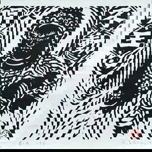 Kihei Sasajima (1906 - 1993): Fiery Fudo No. 65: Artist/Title: Kihei Sasajima (1906 - 1993): Fiery Fudo No. 65Date: 1976Medium: Embossed Woodblock Print Edition: E.A. (epreuve d'artiste}Size/Format: The print image measures 11 X 11 1/8 inches plus