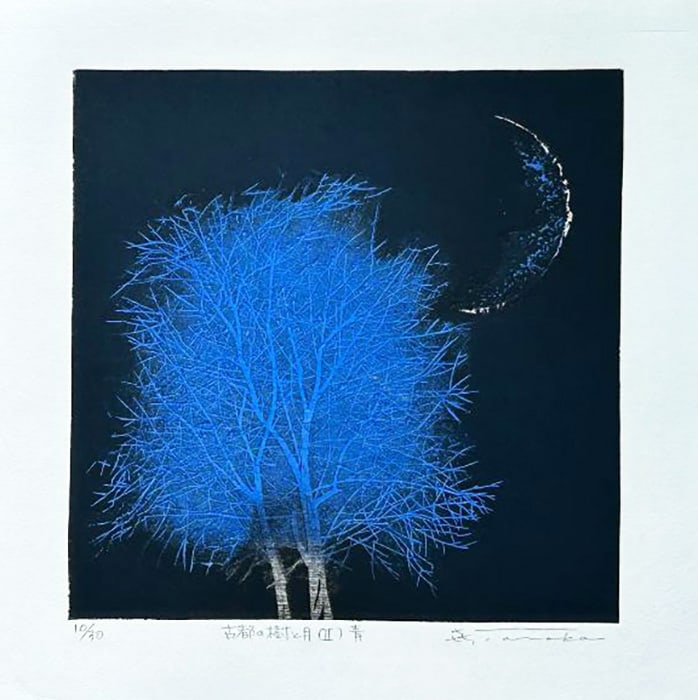 Yoshikazu Tanaka (1933 - 2019): Trees And Moon In The Ancient  Capital (II) Blue (1 of 1)