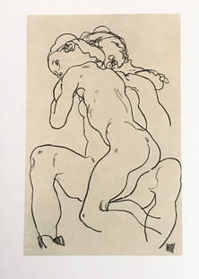 1981 Egon Schiele 40 Erotic Drawing Two Girls Embracing: Artist: Egon Schiele Country: Austria Title: Two Girls Embracing Medium: Offset - 40 Paper: Heavy paper 16 x 12 inch