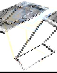 Contemporary Modern Deco-Style Chrome and Lucite accent side table w/ slide-under feature: Contemporary Modern Deco-Style Chrome and Lucite accent side table w/ slide-under feature Shipping: Domestic: Shipping rates are determined by destination International: Foreign shipping rates are det