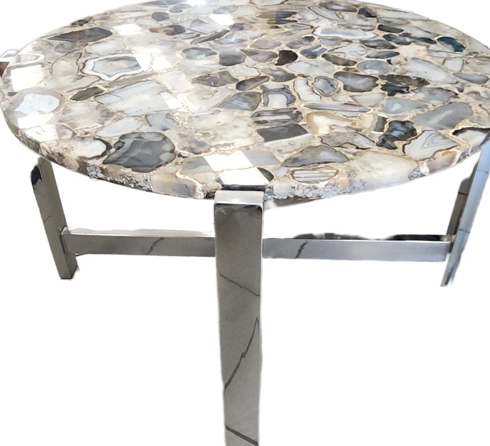 Designer Mid-Century Modern vintage agate/onyx and Chrome coffee or cocktail table. In the manner of (1 of 6)