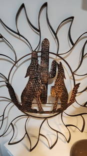 Vintage heavy desert-themed metal wall sculpture: Vintage heavy desert-themed metal wall sculpture Shipping: Domestic: Shipping rates are determined by destination International: Foreign shipping rates are determined by destination. International shi