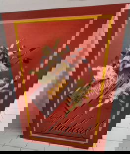 Signed Ultra-Large Vintage "Suchard Chocolate" Mixed Media representation of historic French poster.: Signed Ultra-Large Vintage "Suchard Chocolate" Mixed Media representation of historic French poster. 44" x 58" finished with lacquer glaze Shipping: Domestic: Shipping rates are determined by destinat