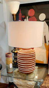 Striking hand-made vintage ceramic mid-century lamp: Striking hand-made vintage ceramic mid-century lamp Shipping: Domestic: Shipping rates are determined by destination International: Foreign shipping rates are determined by destination. International
