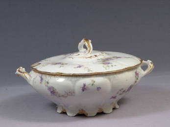 Limoges France CH Field Haviland GDA SOUP Tureen Bowl Purple Flowers HUGE