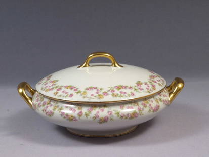 BRIDAL WREATH Rose Limoges France J & B Soup Covered Vegetable Bowl Tureen: This is a rare and gorgeous LARGE Soup/Vegetable Tureen/Bowl. It was made in Limoges, France by J&B . The pattern is variation of the Bridal Wreath, sometimes called Bridal Rose. It features pink rose