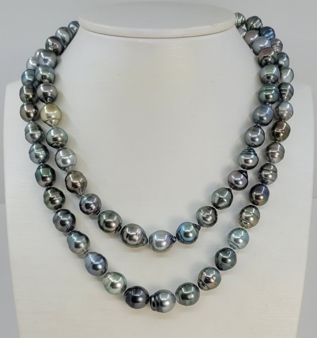 Necklace ALGT Certified Double 2 row Bright 8.2x11.1mm Multi Tahitian pearls: Title: Necklace ALGT Certified Double 2 row Bright 8.2x11.1mm Multi Tahitian pearls Description: ALGT Pearl Certificate included. ALGT Report # 90740283 Grown in the black-lipped Pinctada margaritifer