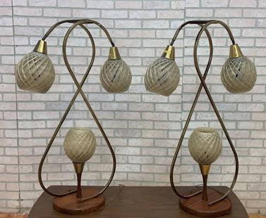 Mid Century Modern Space Age Atomic Lucite Spaghetti Globe Table Lamp - Pair: Vintage from before 2000 Mid Century Modern Space Age Atomic Lucite Spaghetti Globe Table Lamp - Pair Super cool pair of mid century modern space age atomic table lamps each with three lucite spaghett