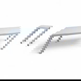 MCM Milo Baughman Style White Laminate Parsons Dining Table with Bar Table - Set of 2: Vintage from before 2000 Materials: laminate Mid Century Modern Milo Baughman Style Rectangular White Laminate Parsons Dining Table with Bar Table on Casters - 2 Peace Set The Mid Century Modern Milo