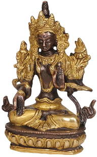 5" Tibetan Buddhist Goddess Green Tara Statue in Brass | Handmade | Made in India: Title: 5" Tibetan Buddhist Goddess Green Tara Statue in Brass | Handmade | Made in India Description: Brass Statue Height: 5.5 inch Width: 4 inch Depth: 2.5 inch Weight: 600 gm Additional Information: