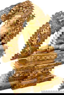 34" Large Size - Lord Buddha Seated on Six-Ornament throne of Enlightenment (Tibetan Buddhist) In: Title: 34" Large Size - Lord Buddha Seated on Six-Ornament throne of Enlightenment (Tibetan Buddhist) In Brass | Handmade | Made In India Description: Brass Statue Height: 34.5 inch Width: 22 inch Dep