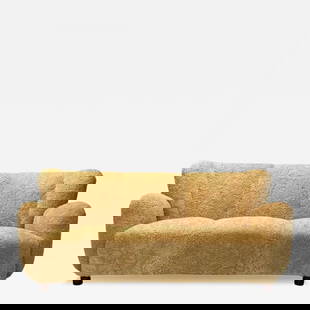 Danish Modern, Honey Sheepskin, Oak, Sofa, Denmark, 1940s: Title: Danish Modern, Honey Sheepskin, Oak, Sofa, Denmark, 1940s Description: Danish Modern, Honey Shearling, Oak, Sofa, Denmark, 1940s Danish modern sofa designed by an unknown cabinetmaker and produ