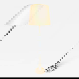 Hollywood Regency Style White Marble Glass and Silver Plate Floor Standing Lamp: Title: Hollywood Regency Style White Marble Glass and Silver Plate Floor Standing Lamp Description: A Hollywood Regency style white marble and glass with silver plated mounts floor or standing tall la