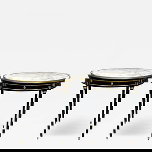 Hollywood Regency, Louis XVI Style, Bouiliotte End Tables, Black Paint, Bronze: Title: Hollywood Regency, Louis XVI Style, Bouiliotte End Tables, Black Paint, Bronze Description: Hollywood Regency, Louis XVI, Maison Jansen Style, Bouiliotte Side or End Tables, Black Paint, Bronze