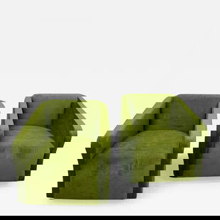 Pair Green Velvet Swivel Chairs: Title: Pair Green Velvet Swivel Chairs Description: A Fine Pair of Green Velvet Swivel Chairs of Recent Construction. Each in a new fabric on a square swivel base. The pair strong and strudy. Seat hei