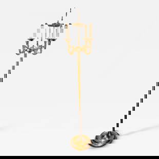 Brass Hollywood Regency Tommi Parzinger Style Trumpet Form Floor Lamp: Title: Brass Hollywood Regency Tommi Parzinger Style Trumpet Form Floor Lamp Description: A brass Hollywood Regency Tommi Parzinger style trumpet form floor lamp. The height of lamp is measured from t