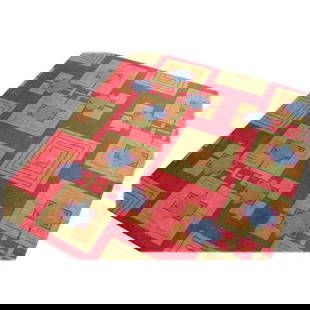 11' Long Original Art Deco Revival Area Rug from the Arizona Biltmore: About the Item This four-color Art Deco carpet was originally made for the Arizona Biltmore Hotel in 1973 for a large refurbish the hotel went through after a fire broke out. It is a machine-made rug