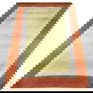 Post Modern Geometric Tricolor Scandinavian Shag Rug: About the Item Postmodern area shag area wool featuring 3 rectangle patterns featuring orange, yellow, and which steps inward. It is an excellent piece for accenting your room with color-infused texti