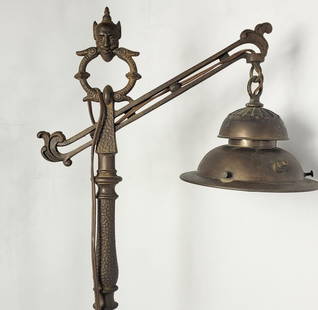 Antique Gothic Revival Floor Lamp Copper Bronze Metal Genie Devil Tudor Bridge Lantern Rembrandt: Antique Gothic Revival Floor Lamp Copper Bronze Metal Genie Devil Tudor Bridge Lantern Rembrandt for Repair Measures 67"H x 15"W Rare piece and quality made beautiful floor lamp, lovely details, heavy