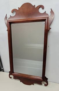 Vintage Chippendale Beveled English Tudor 42 x 25"Dresser Wall Mirror: Antique Chippendale Beveled English Tudor 42 x 25Dresser Wall Mirror In good condition, minor nicks and marks on the Mahogany veneer cutouts wood frame and no chips or cracks in the glass only very mi