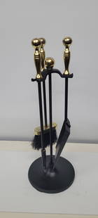Vintage Small fireplace mantel tools shovel poker broom cast iron black brass 21"H: Vintage Small fireplace mantel tools shovel poker broom cast iron black and gold Overall 21"Tall x 8"W Minor wear and scratches, close to full size tools with shorter handles In good working condition