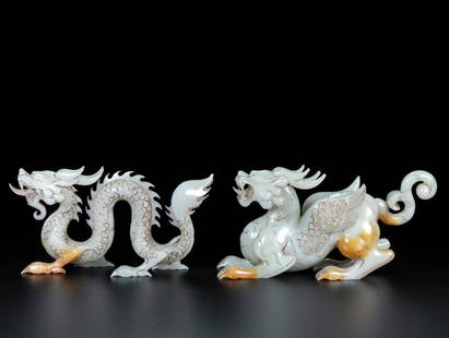 Four Chinese Qing Dynasty Hetian Jade Mythology Beast Statue: Title: Four Chinese Qing Dynasty Hetian Jade Mythology Beast Statue Date/Period: After1850 Origin: Chinese Dimension: 200x110x100(mm) 7.87x4.33x3.94(inches) Weight 6.63 lbs/3008g Materials: Hetian Jad