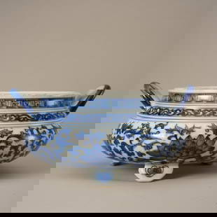 Old Chinese Blue and White Porcelain Flower Design Double Ear Incense Burner: Title: Old Chinese Blue and White Porcelain Flower Design Double Ear Incense Burner Date/Period: After1910 Origin: Chinese Dimension: 170x80(mm) 6.69x3.15(inches) Materials: Porcelain Reserve: $399.00