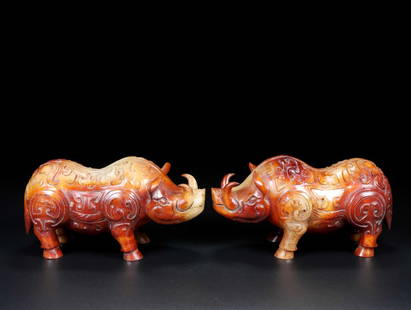 A Pair Chinese Hetian Jade Boar Statue: Title: A Pair Chinese Hetian Jade Boar Statue Date/Period: After1880 Origin: Chinese Dimension: 110x60x50(mm) 4.33x2.36x1.97(inches) Weight 1.87 lbs/846g Materials: Hetian Jade Reserve: $1,399.00 Ship