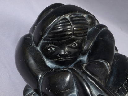 HUGE Inuit Native American Soapstone Woman Animal Canada VINTAGE: This is a vintage Primitive Native American Eskimo Inuit Figurine. The figurine is made from soapstone and is very beautiful. The figurine shows a native woman holding an animal, probably a seal. The