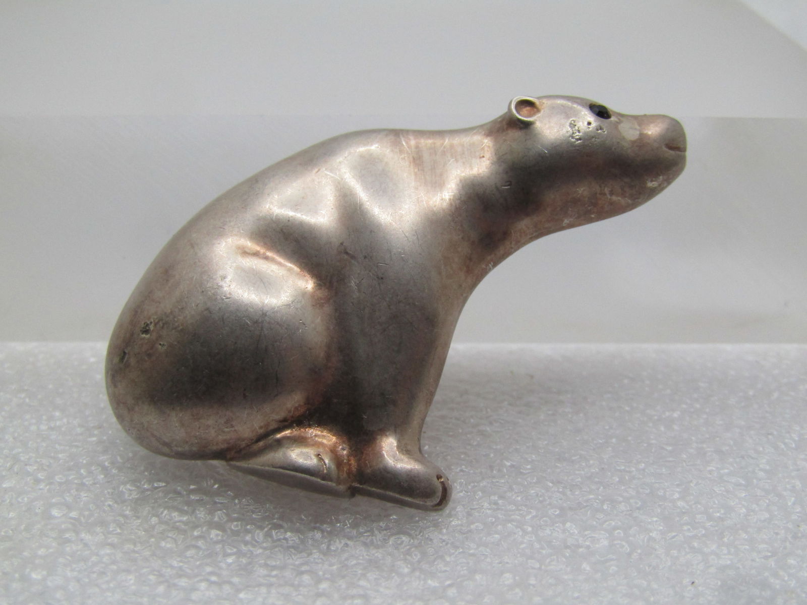 Vintage Sittng Pewter Polar Bear Brooch, Rhinestone Eye, 1980's (1 of 5)