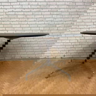 Vintage Mid Century Modern Eames Group Herman Miller Black Laminate Dining Table: Vintage from before 2000 Materials: Wood, laminate, aluminum, metal Width: 42 inches Height: 27.5 inches Depth: 42 inches Shipping is NOT $1, please read below how to get a shipping quote. Vintage Mid