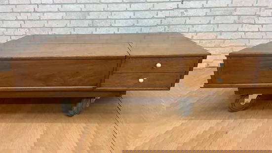 Mid Century Modern Walnut Coffee Table Designed By Kipp Stewart for Drexel: Vintage from before 2000 Depth: 32 inches Height: 15 inches Width: 46 inches Vintage Mid Century Modern Walnut Coffee Table Designed By Kipp Stewart for Drexel This low rectangular shaped table has so