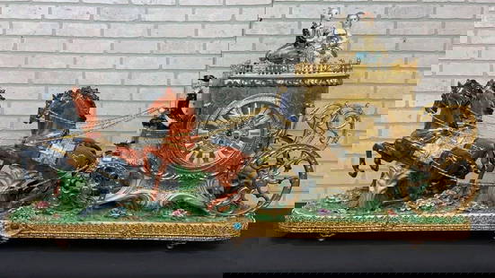 Antique Franz Hermle German Movement Monumental Capodimonte Style Mantel Clock/Centerpiece: Vintage from before 2000 Materials: porcelain, glass, metal Antique Franz Hermle German Movement Monumental Capodimonte Style Vienna Porcelain Sculpted Mantel Clock/Centerpiece Large palace size monum