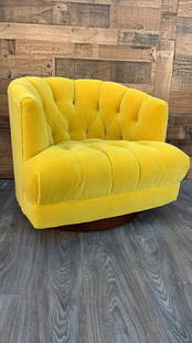 Mid Century Modern Harvey Probber Style Tufted Barrel Back Swivel Lounge Chair Newly Upholstered in: Vintage from before 2000 Materials: mohair Overall width: 30 inches Overall height: 26.5 inches Overall depth: 32 inches Seat height: 14 inches Seat depth: 22 inches Mid Century Modern Harvey Probber