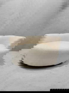 Mid Century Modern Milo Baughman Style Swivel Love Lounge Newly Upholstered: Vintage from before 2000 Mid Century Modern Milo Baughman Style Swivel Love Lounge Newly Upholstered in a High End Natural Shearling "Polar Bear"We just reupholstered this iconic swivel love seat with