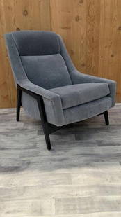 Mid Century Modern Folke Ohlsson Lounge Chair by DUX Newly Upholstered in Mohair: Vintage from before 2000 Mid Century Modern Folke Ohlsson Lounge Chair by DUX of Sweden Newly Upholstered in a Blu Steel Italian Mohair Classic Mid Century Modern Folke Ohlsson lounge chair manufactur