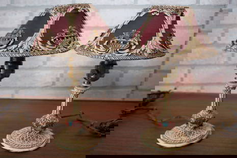 Antique French Art Nouveau Boudoir Table Lamp - Pair: Vintage from the 1920s Materials: Fabric, metal Antique French Art Nouveau Boudoir Table Lamp - Pair These lamps are beautiful and would made a great restoration project. Selling as is and as shown. T
