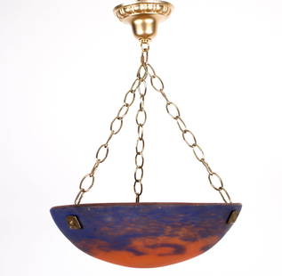 French Art-Deco marmoreal Chandelier Lorain Nancy Croismare: Made in France in the late 1920's early 1930's, this chandelier is unsigned from the grande verrerie de Croismare whose renowned work was highly desired for their chandeliers and art glass pieces. It
